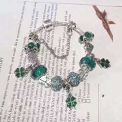Jindian Simple, Green Series, Lucky Clover Pendant Bracelet