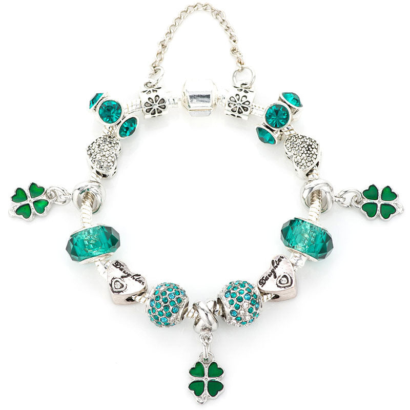 Jindian Simple, Green Series, Lucky Clover Pendant Bracelet